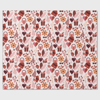 "Cottagecore Romantiek: Liefdessloten en Herfstbla Cadeaupapier