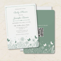 Cottagecore Saliegroen Bloemige Baby Shower Uitnod
