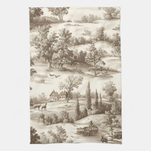 Cottagecore Sepia Oogst Pompoen Toile Patroon Theedoek
