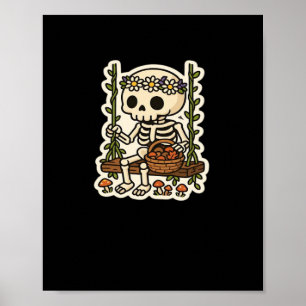 Cottagecore Skelet Met Bloemenkrans Poster