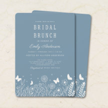 Cottagecore Stofblauwe Bruidsbrunch Uitnodiging