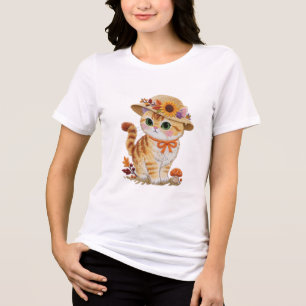 Cottagecore tabby kat met herfstbladeren Tri-Blend shirt