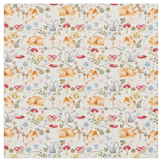 Cottagecore tissu esthétique avec champignons  (Fermer)