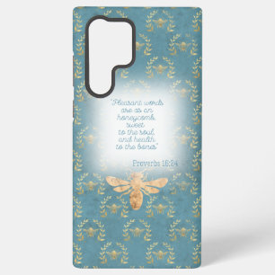 Cottagecore Turquoise Gouden Bij Krans Bijbel Samsung Galaxy Hoesje