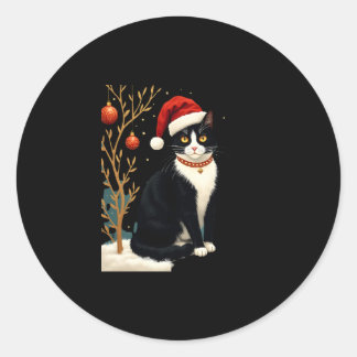 Cottagecore Tuxedo Cat Funny Xmas Aesthetic Santa  Ronde Sticker