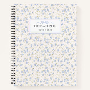 Cottagecore Vintage Blauwe Bloemige Gepersonalisee Notitieboek