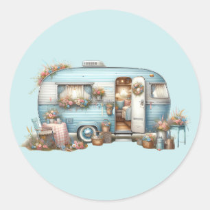Cottagecore Vintage Bloem Camper Boho Accenten Ronde Sticker