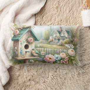 Cottagecore Vogelhuis met Bloementuin Kussen