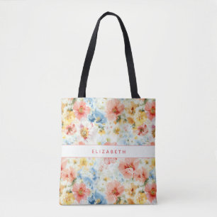 Cottagecore Watercolor Bloemen Naam Cadeau Wilde B Draagtas