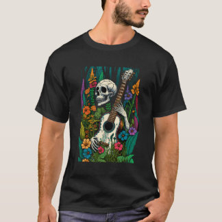 Cottagecore Wildflower Skelet Gitaar spelen AES T-shirt