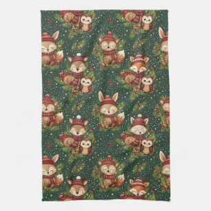 Cottagecore Winter Bosdier Patroon Theedoek