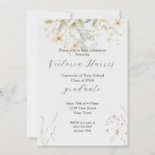 Cottagecore Wispy Floral Garden Graduation Party Kaart