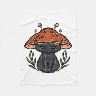 Cottagecore Zwart Kat Paddestoel Leuke Vrouwen Mei Fleece Deken