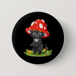 Cottagecore Zwart Kat Paddestoel Leuke Vrouwen Mei Ronde Button 5,7 Cm