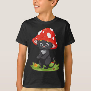 Cottagecore Zwart Kat Paddestoel Leuke Vrouwen Mei T-shirt