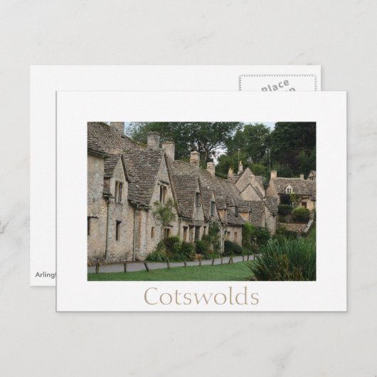 Cottages Bibury avec carte postale texte (Devant / Derrière)