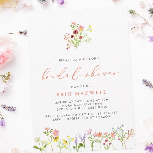 Cottcore Wilde Flowers Bridal Shower Invitation Kaart