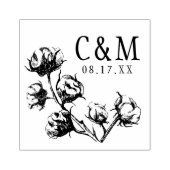 Cotton Boll Plant Bruiloft Bewaar de datum Monogra Rubberstempel (Afrduk)