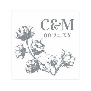 Cotton Boll Plant Bruiloft Bewaar de datum Monogra Zelfinktende Stempel