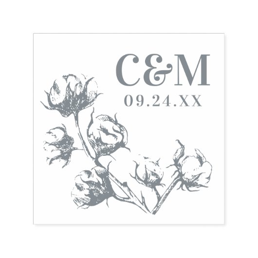 Cotton Boll Plant Bruiloft Bewaar de datum Monogra Zelfinktende Stempel (Design)