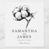 Cotton Boll Plant Etsen | Bruiloft Wijn Etiket (Enkel label)