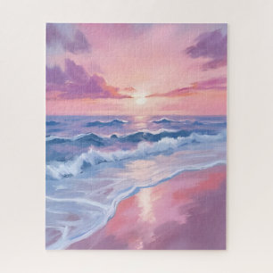Cotton Candy Beach Roze Oceaangolven Schilderij Legpuzzel