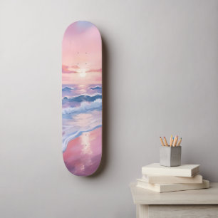 Cotton Candy Beach   Roze Oceaangolven Schilderij Skateboard