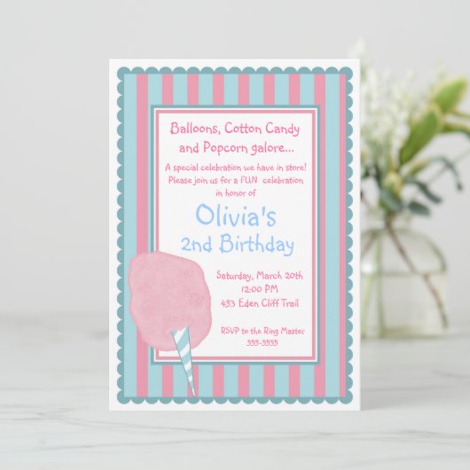 Cotton Candy Circus Invitation d'anniversaire (Debout devant)