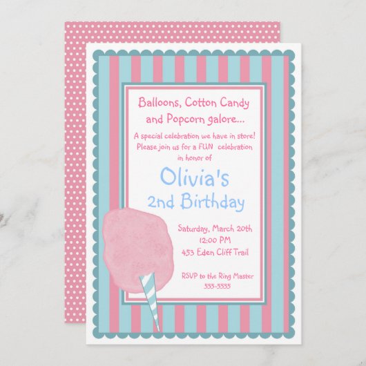 Cotton Candy Circus Invitation d'anniversaire (Devant / Derrière)