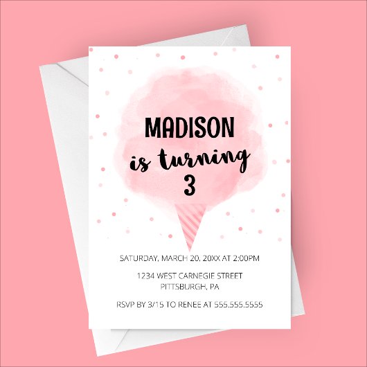 Cotton Candy Invitation de fête d'anniversaire