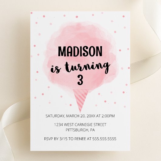 Cotton Candy Invitation de fête d'anniversaire