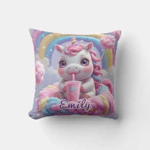 Cotton Candy Unicorn Coussin - Nom modifiable
