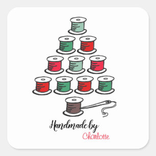 Cotton Reel Christmas Tree Handgemaakt door papier Vierkante Sticker