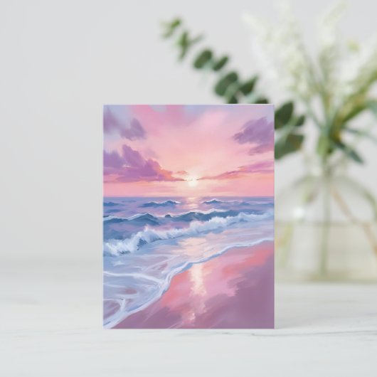Cotton Snoep Beach | Roze oceaangolven schilderen Briefkaart (Staand voorkant)