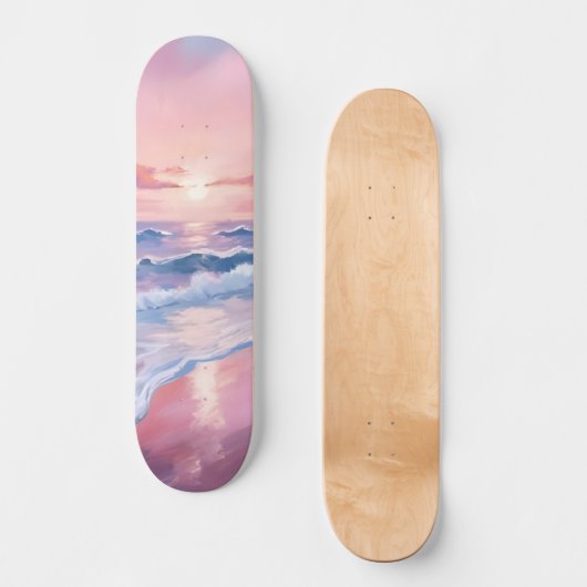 Cotton Snoep Beach | Roze oceaangolven schilderen Skateboard (Voorkant)