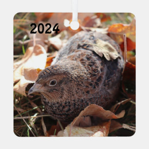 Coturnix Kwartel in de bladeren Metalen Ornament