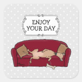 Couch Greyhound (flawn) Dog Lazy Slapende Funny Vierkante Sticker (Voorkant)