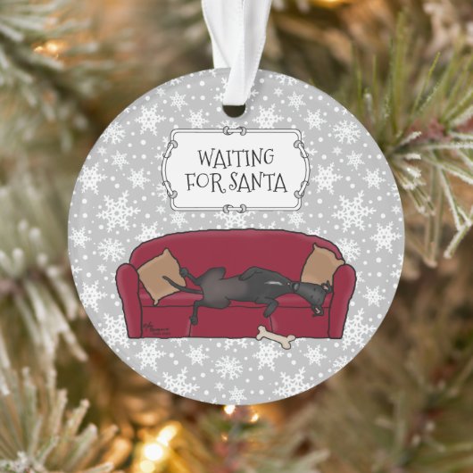 Couch Greyhound (zwart) Dog Wachten op kerstman Ornament (Boom)