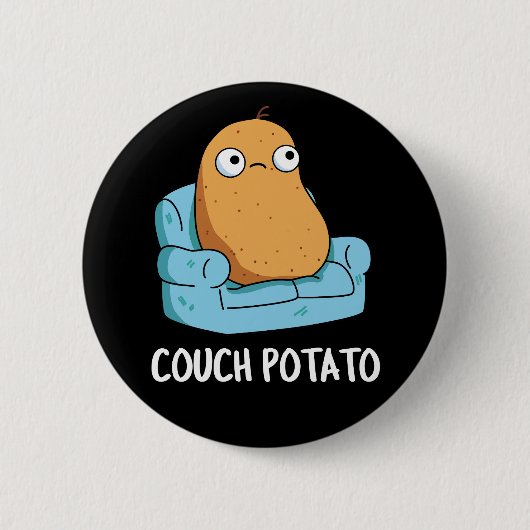 Couch Potato Funny Potato Pun Dark BG Ronde Button 5,7 Cm (Voorkant)