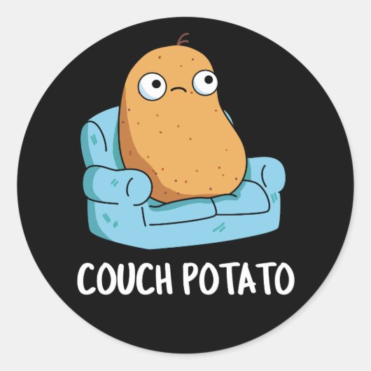 Couch Potato Funny Potato Pun Dark BG Ronde Sticker (Voorkant)