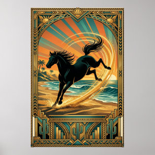 Coucher de soleil Art déco Cheval sauvage Plage Tu