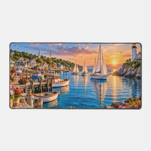 Coucher de soleil dans un port côtier de Nouvelle-