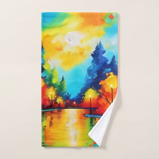 Coucher de soleil de forêt enchanté (Serviette à main)