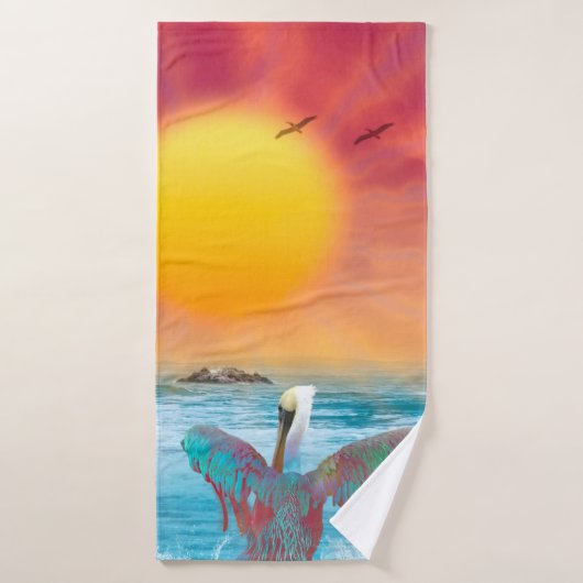 COUCHER DE SOLEIL DE L'ÎLE Pélicane Brown (Serviette de bain)