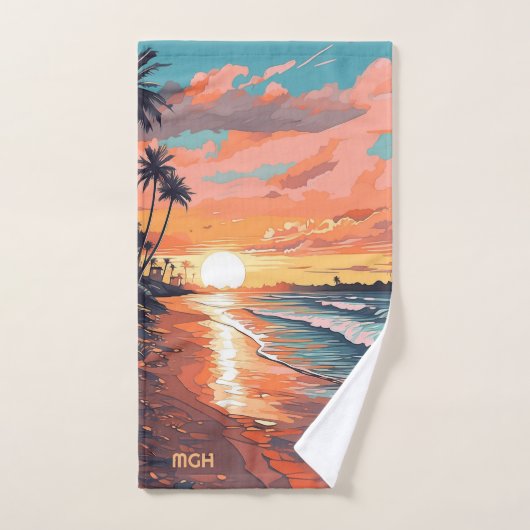 Coucher de soleil de plage tropicale sur mesure (Serviette à main)