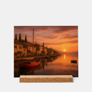 Coucher De Soleil Doré Sur Le Village Côtier