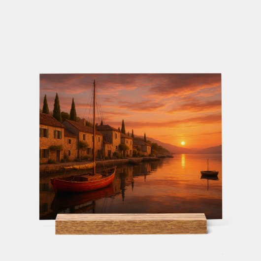 Coucher De Soleil Doré Sur Le Village Côtier (Recto)