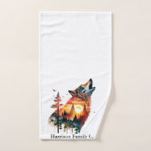 Coucher de soleil double exposition loup hurlant p (Serviette à main)