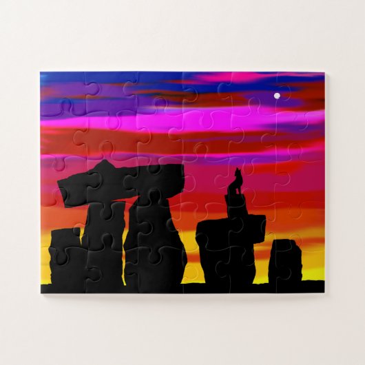 Coucher de soleil du désert du puzzle avec Coyote (Horizontal)