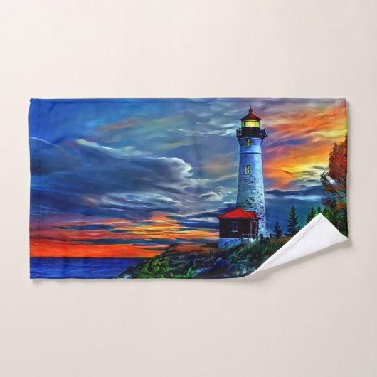 Coucher de soleil du phare (Serviette à main)